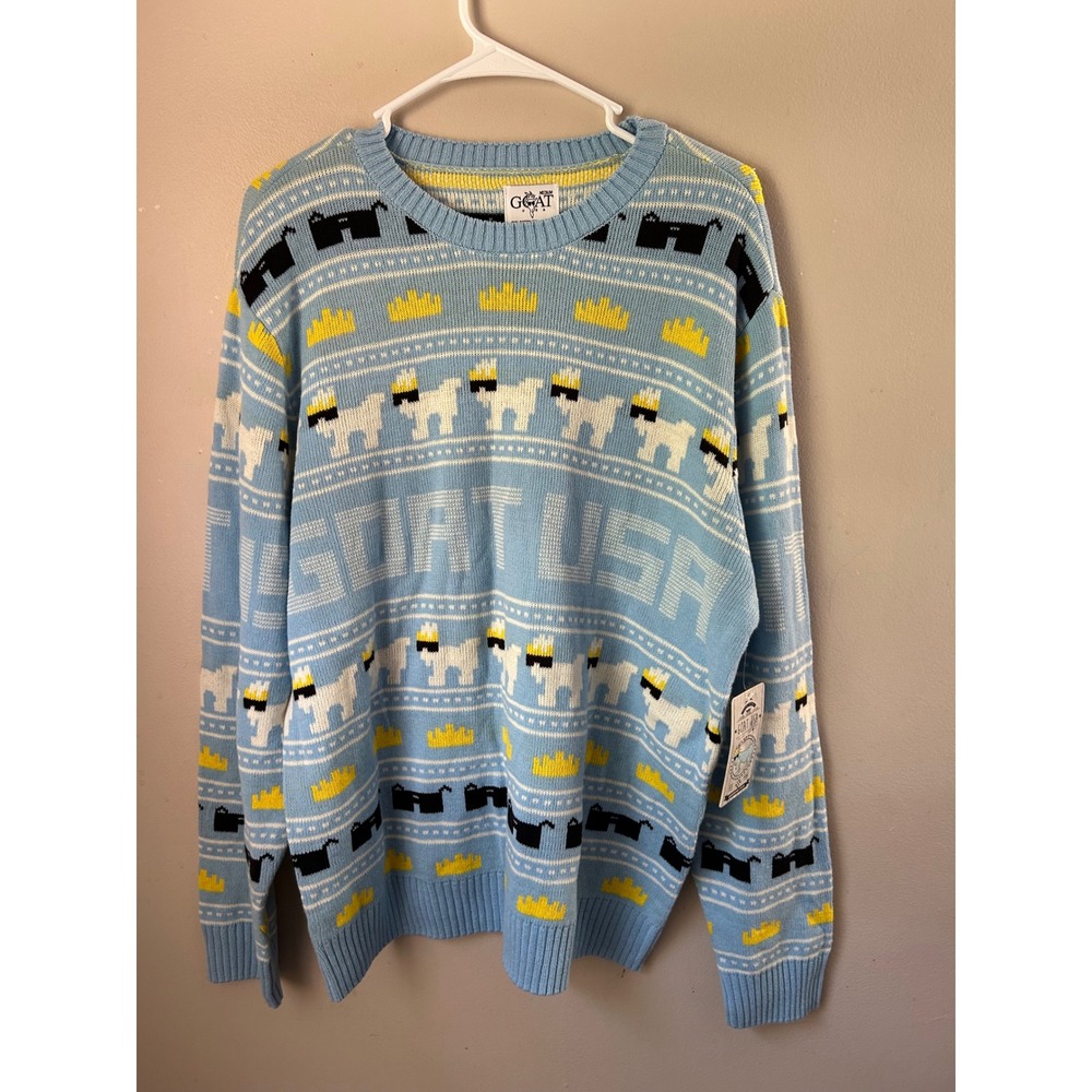 GOAT USA Graphic Sweater Novelty Crewneck Goats  Blue M‎ Retro Streetwear
